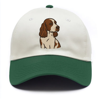 English Cocker Spaniel - Liver and white embroidered design - Two Tone Cap - Green