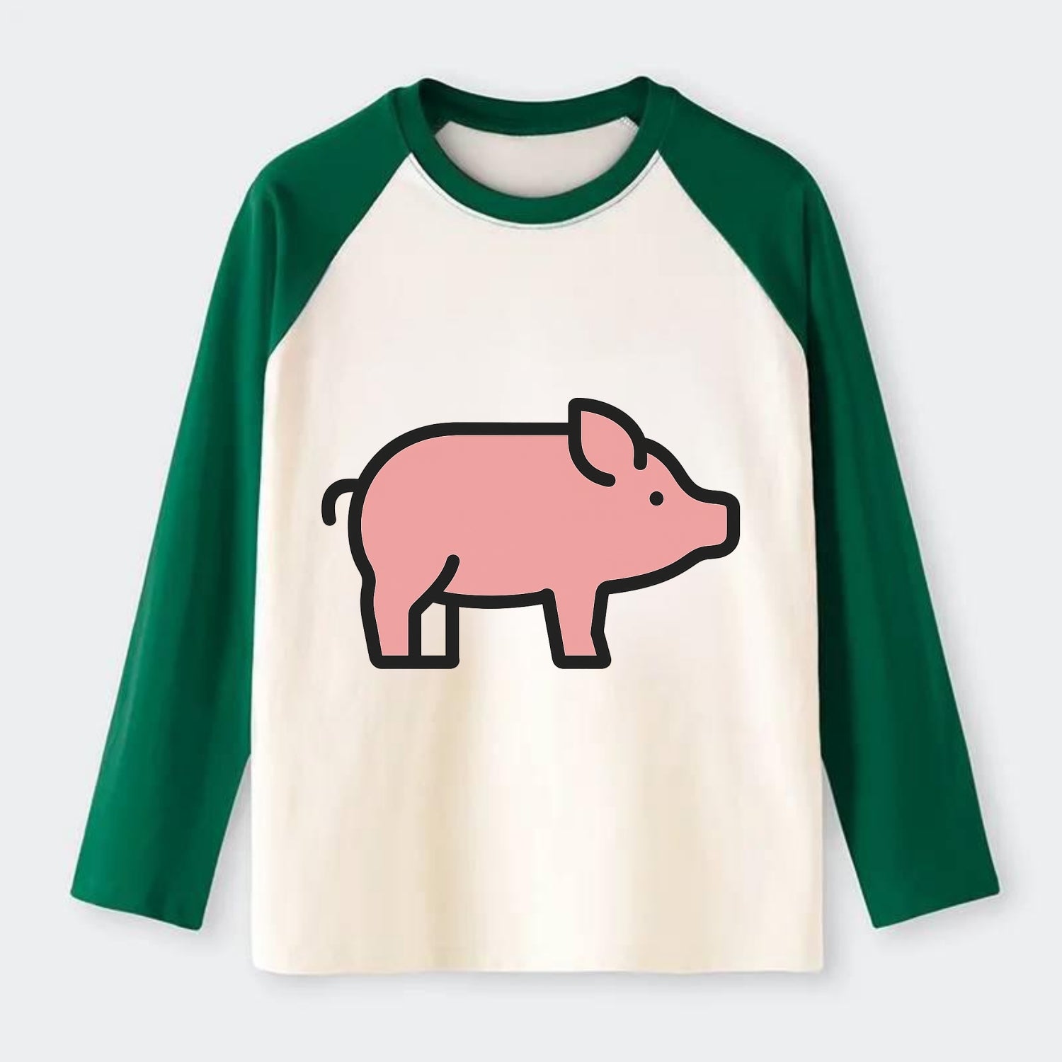 Pig - Pink farm pig flat side profile - Raglan Long Sleeve T-Shirt - Green