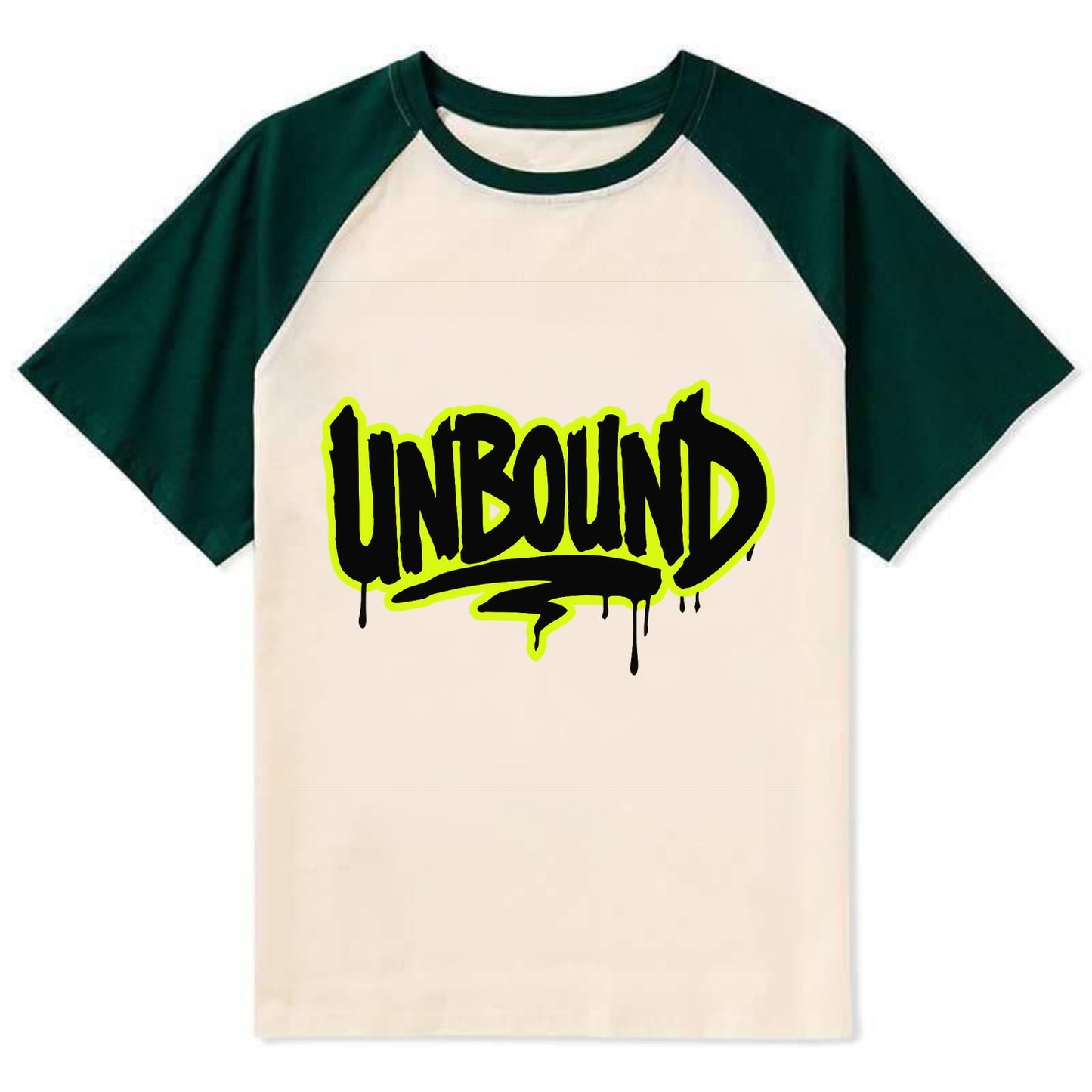 Bold typography design - "UNBOUND" - without limits, free from constraints - Contrast Raglan T-shirt - Green