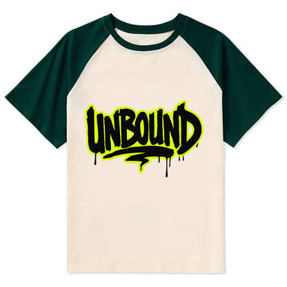Bold typography design - "UNBOUND" - without limits, free from constraints - Contrast Raglan T-shirt - Green
