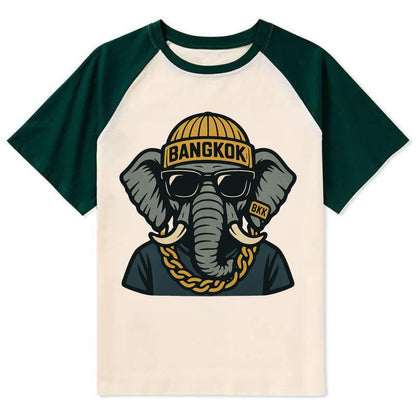 Bangkok Elephant - Contrast Raglan T-shirt - Green