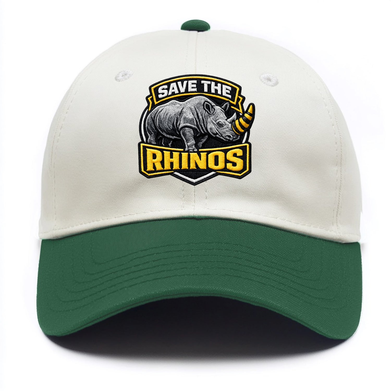 SAVE THE RHINOS - rhino silhouette in gray , horn protection - Two Tone Cap - Green