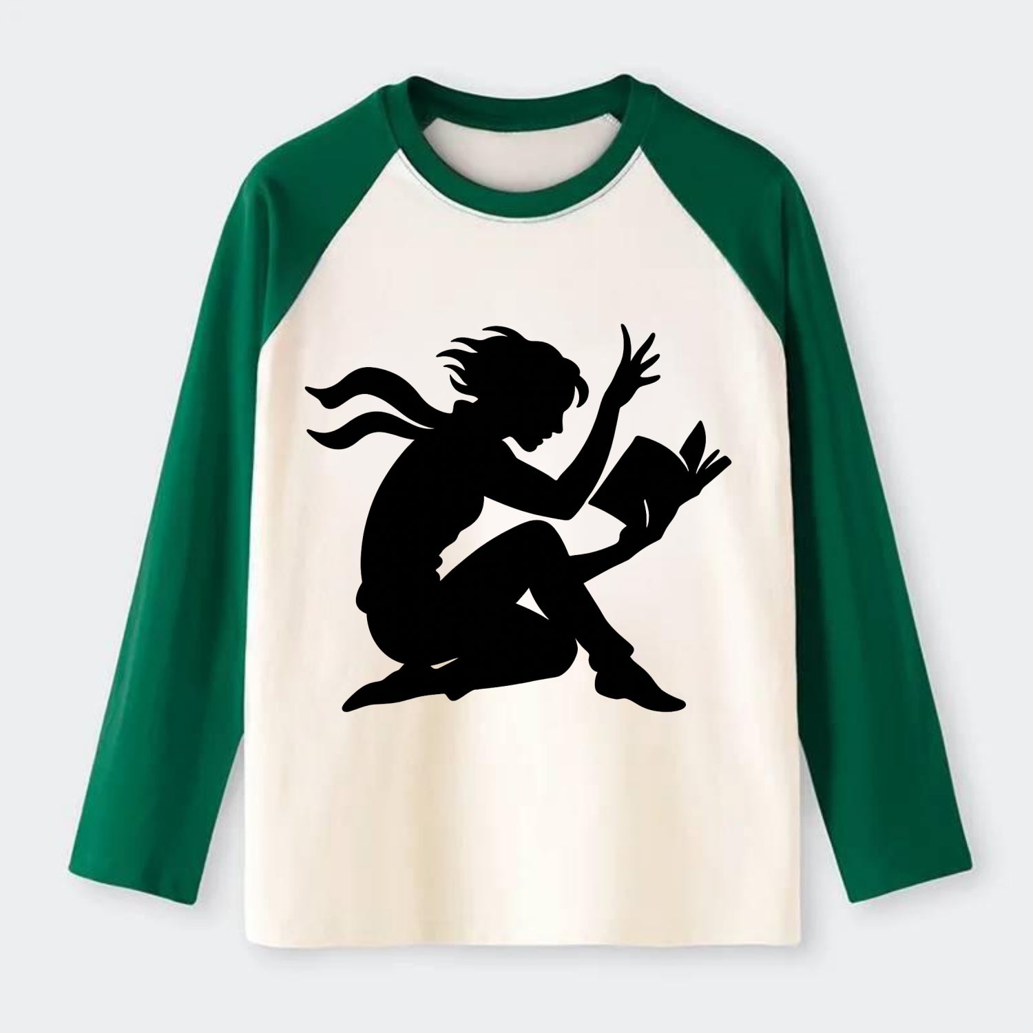Reader lost in book moment - Raglan Long Sleeve T-Shirt - Green