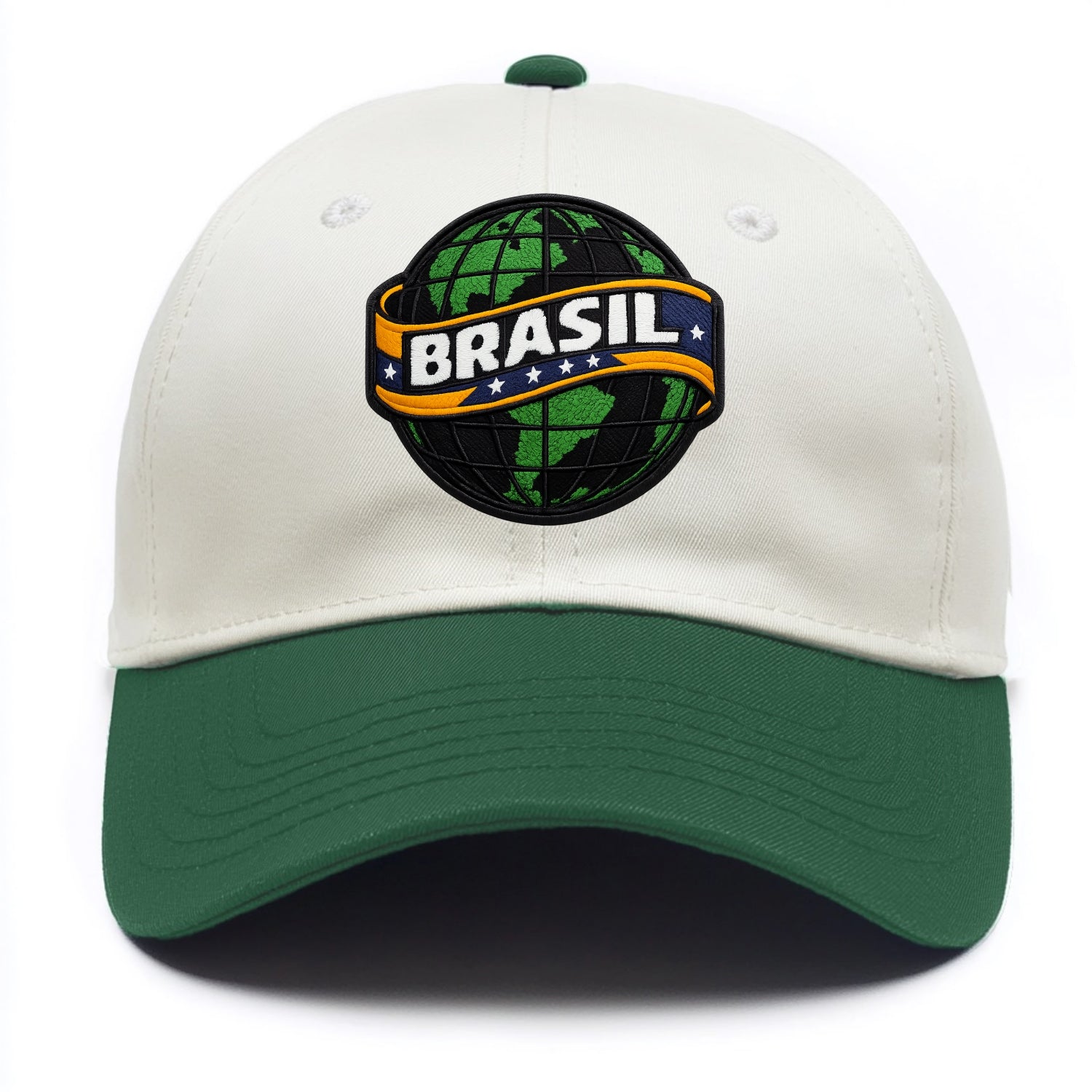BRAZILIAN FLAG GLOBE - green globe with banner in green yellow blue , Brasil - Two Tone Cap - Green