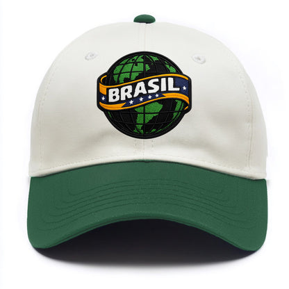 BRAZILIAN FLAG GLOBE - green globe with banner in green yellow blue , Brasil - Two Tone Cap - Green