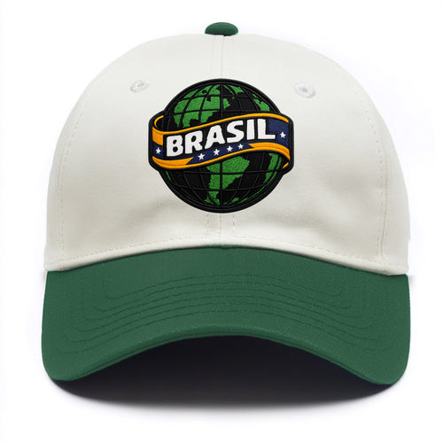 BRAZILIAN FLAG GLOBE - green globe with banner in green yellow blue , Brasil - Two Tone Cap