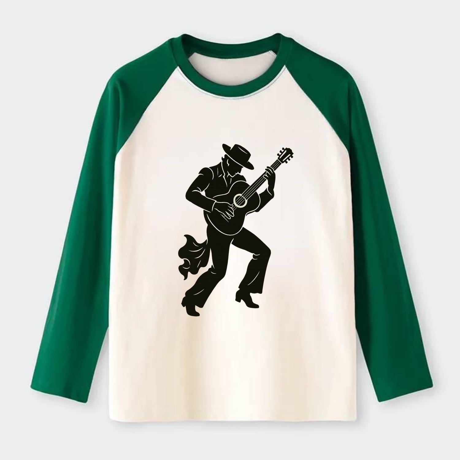 Flamenco guitarist dramatic pose - Raglan Long Sleeve T-Shirt - Green