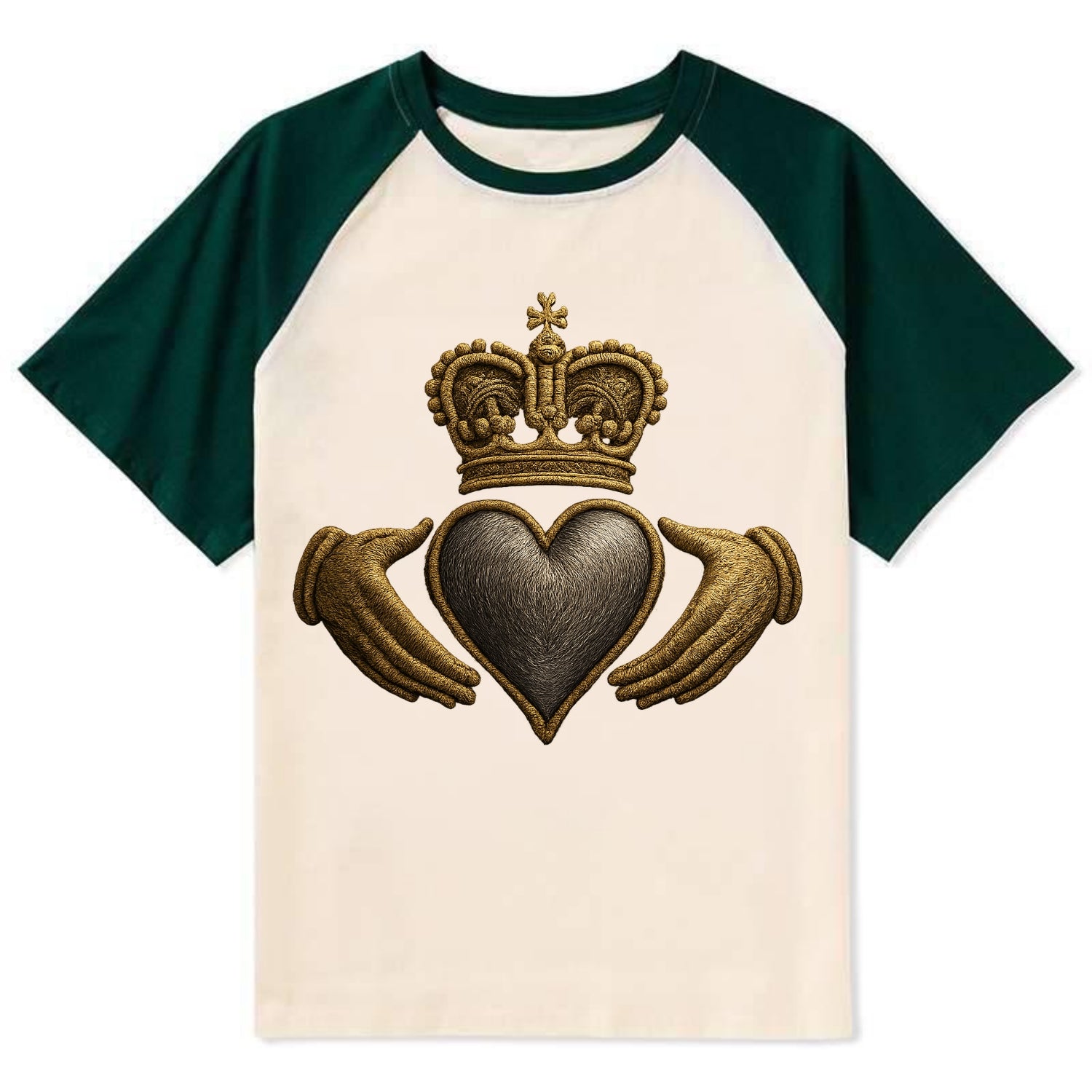 Claddagh Symbol  - Contrast Raglan T-shirt - Green