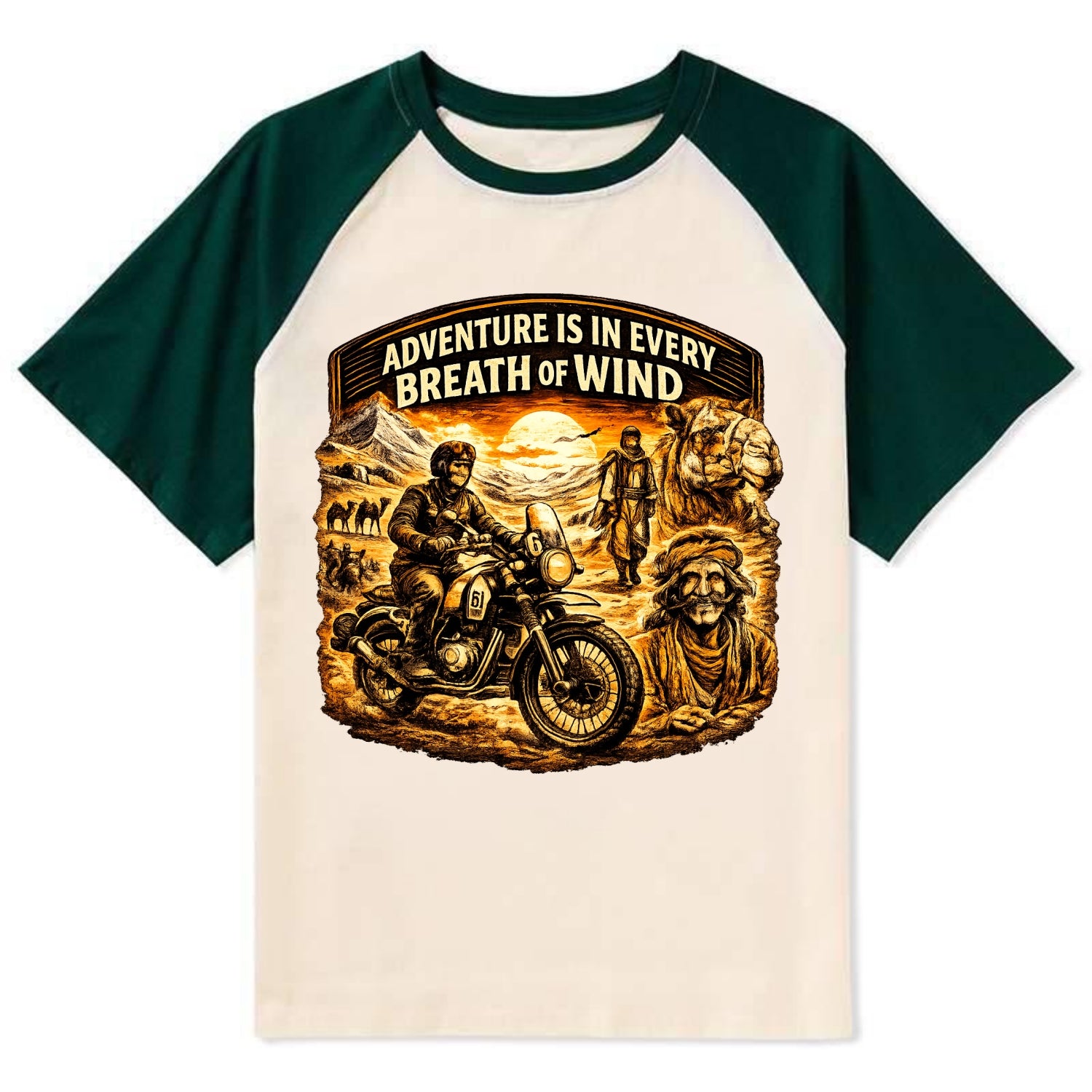Adventure Vintage Rides - Contrast Raglan T-shirt - Green