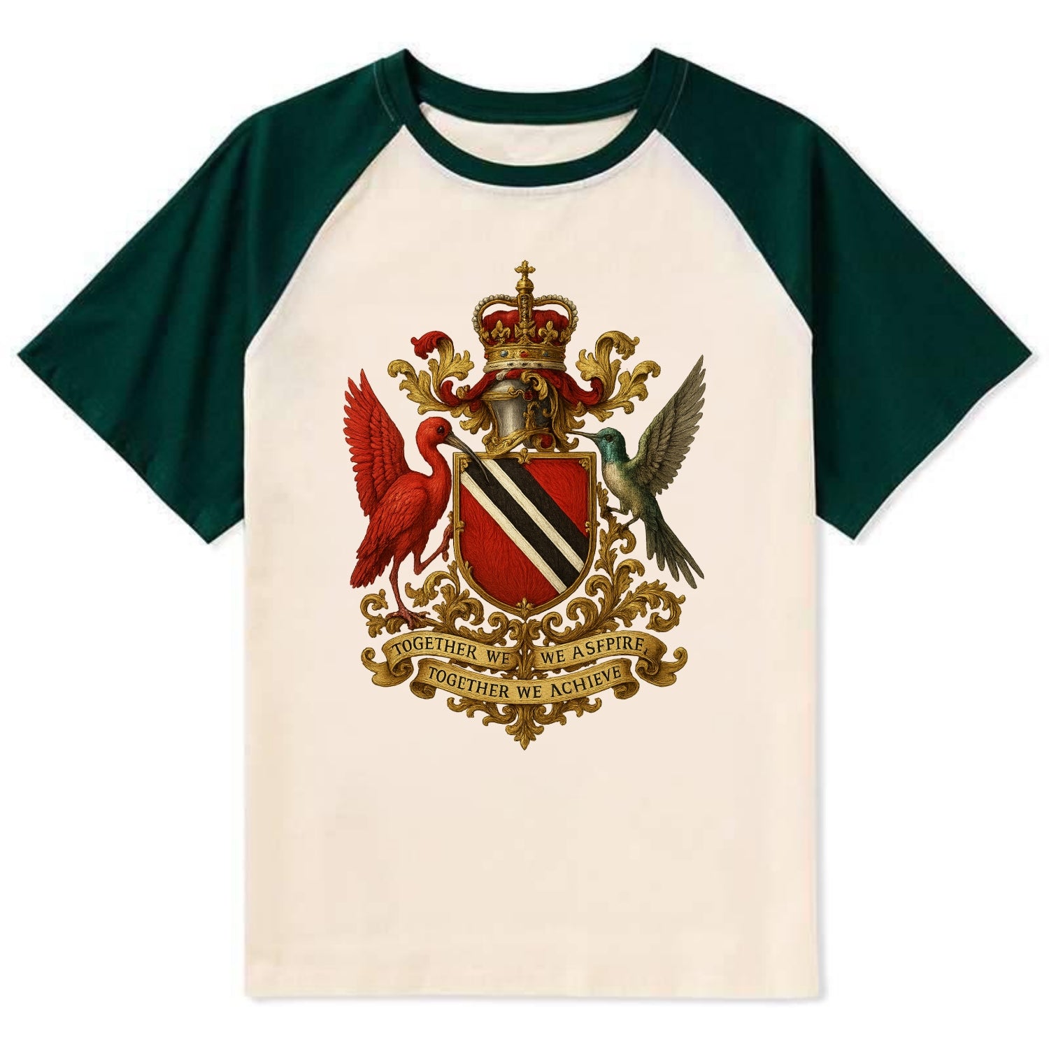 Trinidad Scarlet Ibis Emblem - Contrast Raglan T-shirt - Green