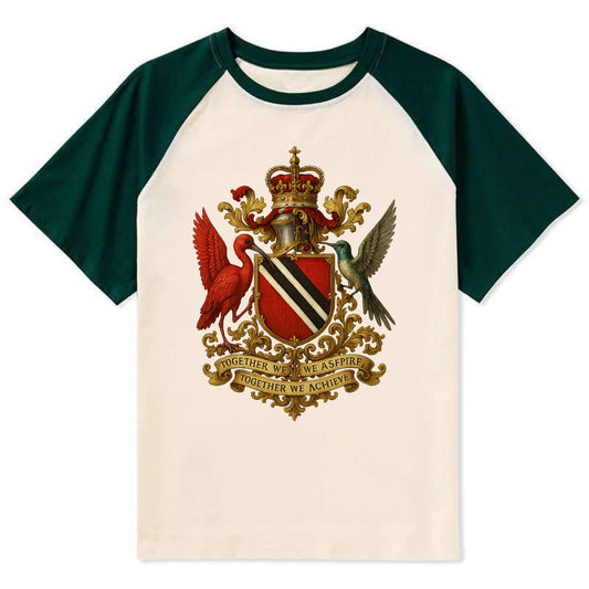 Trinidad Scarlet Ibis Emblem - Contrast Raglan T-shirt - Green