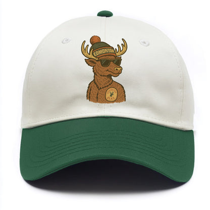Edmonton Elk wearing Edmonton beanie with pom pom and wayfarer sunglasses - Two Tone Cap - Green