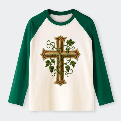 Vine Cross  - Raglan Long Sleeve T-Shirt - Green