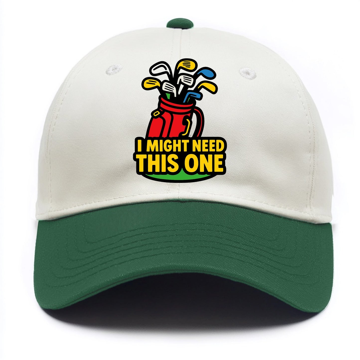 Golf bag overflowing with too many clubs - "I Might Need This One" - gear addiction - Two Tone Cap - Green