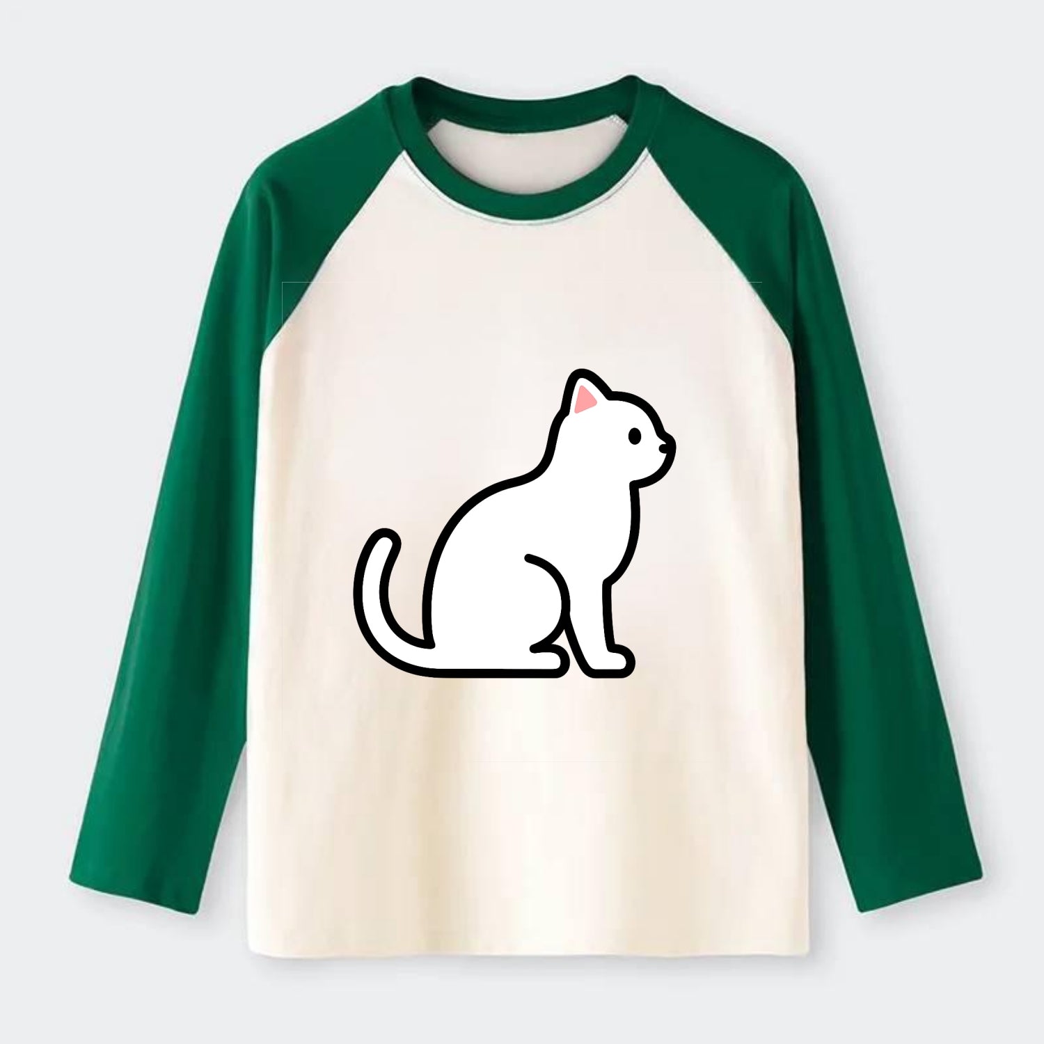Domestic Shorthair - White classic flat side profile - Raglan Long Sleeve T-Shirt - Green