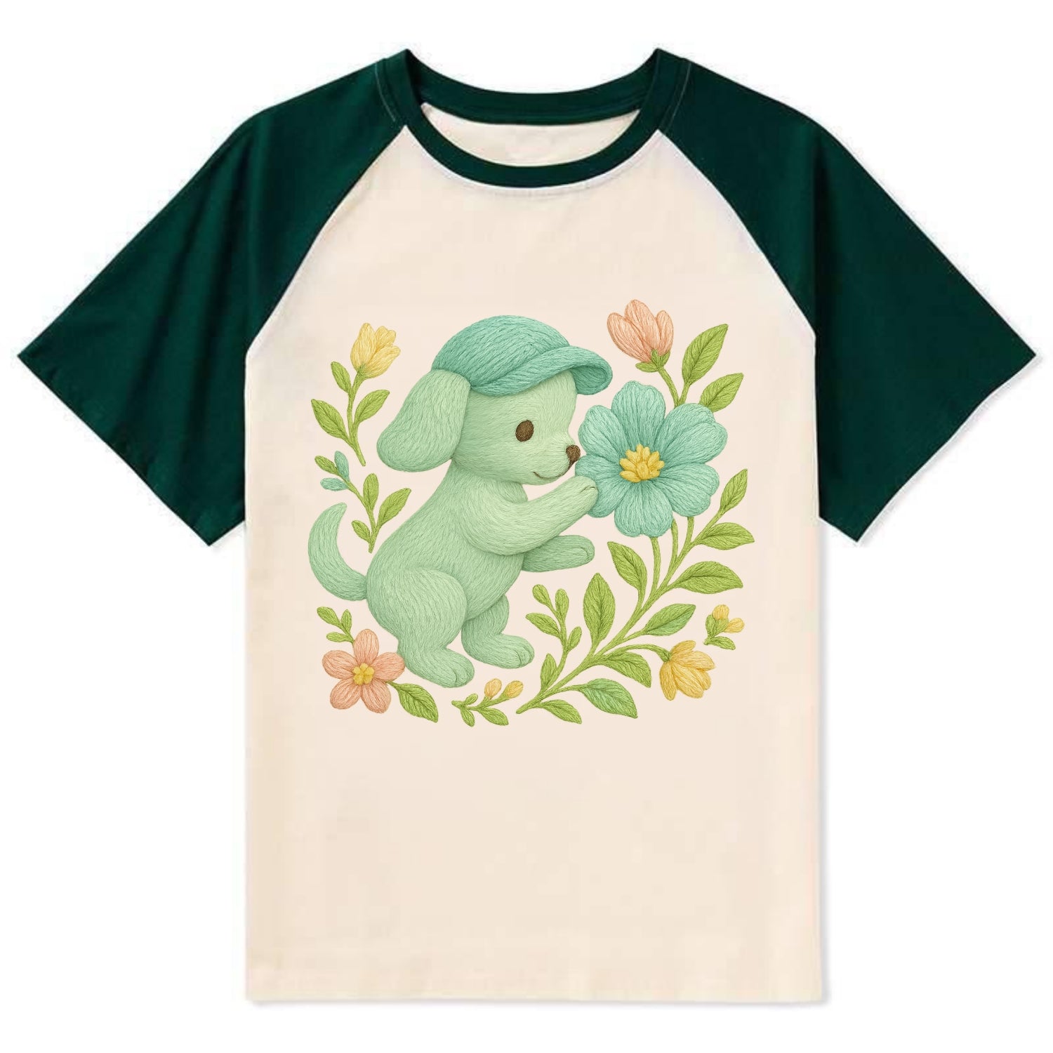 Mint Puppy - Contrast Raglan T-shirt - Green