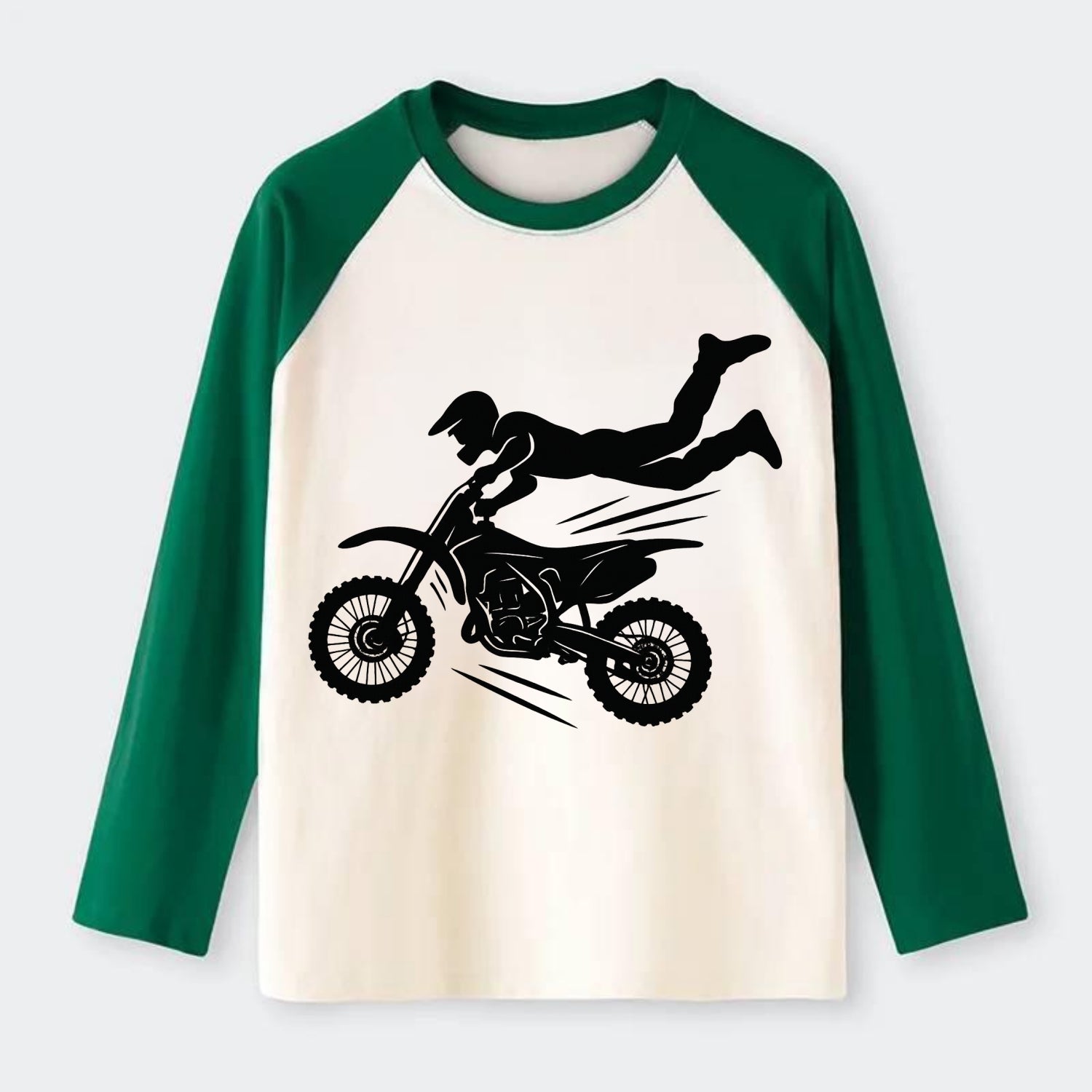 Motocross rider airborne trick - Raglan Long Sleeve T-Shirt - Green