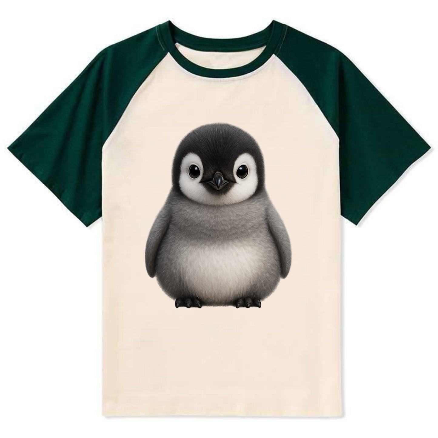 Baby Adelie Penguin - black and white, round body, curious eyes, - Contrast Raglan T-shirt - Green