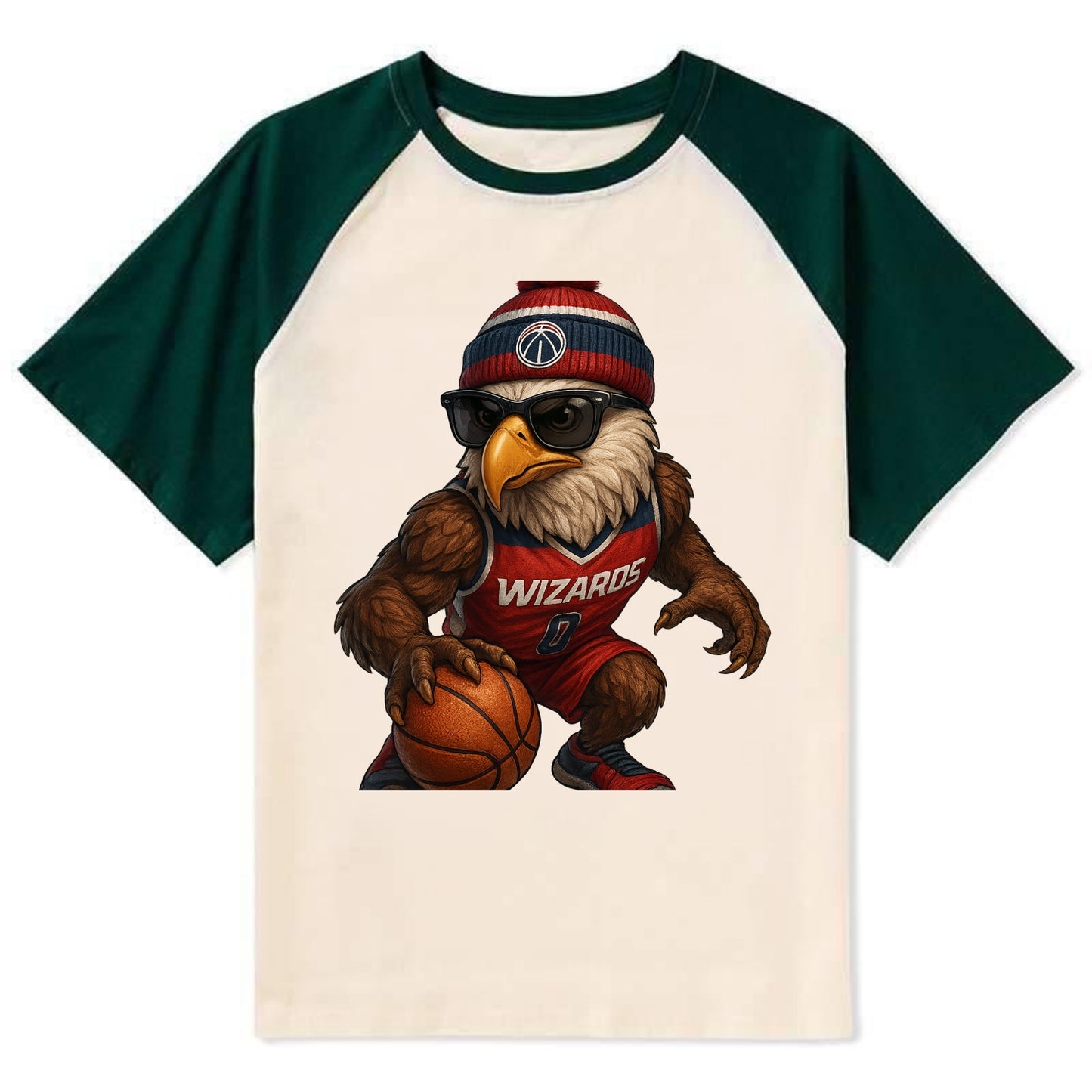 DC Eagle wearing Wizards red white and blue beanie with monument patch - Contrast Raglan T-shirt - Green