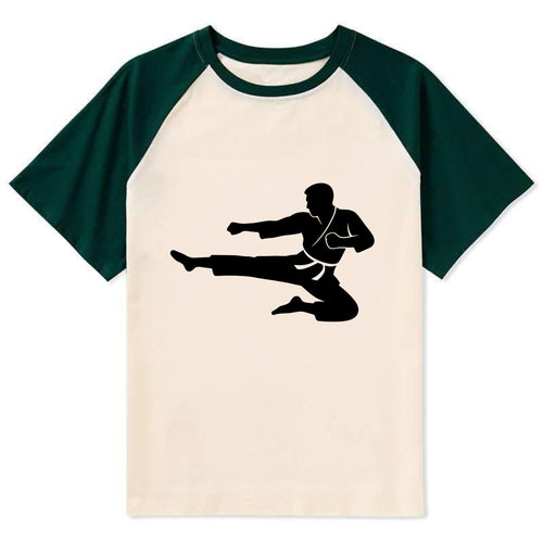 Martial artist flying kick - Contrast Raglan T-shirt