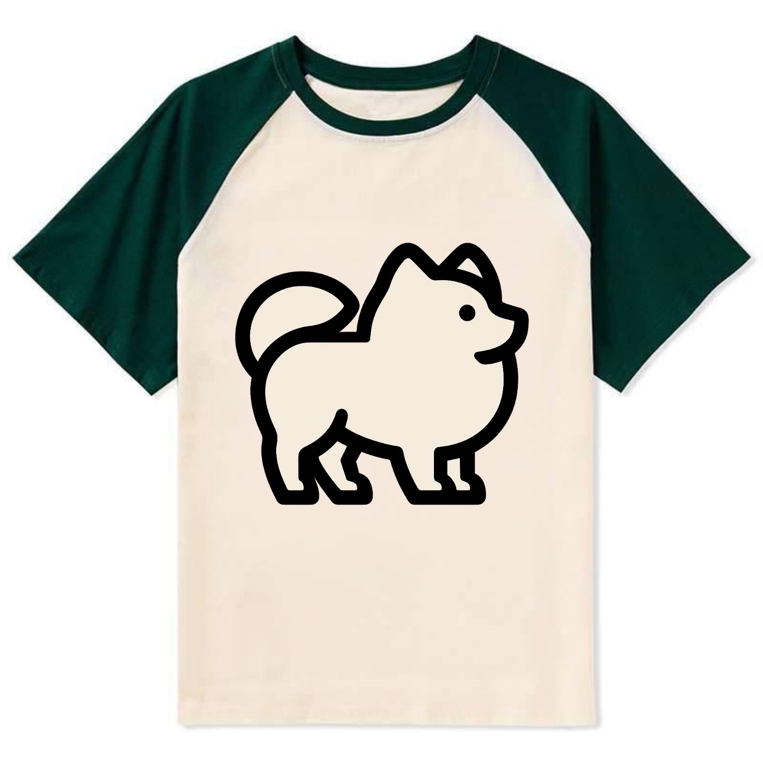 Pomeranian - Modern tiny fluffy logo wit - Contrast Raglan T-shirt - Green