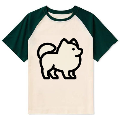 Pomeranian - Modern tiny fluffy logo wit - Contrast Raglan T-shirt - Green