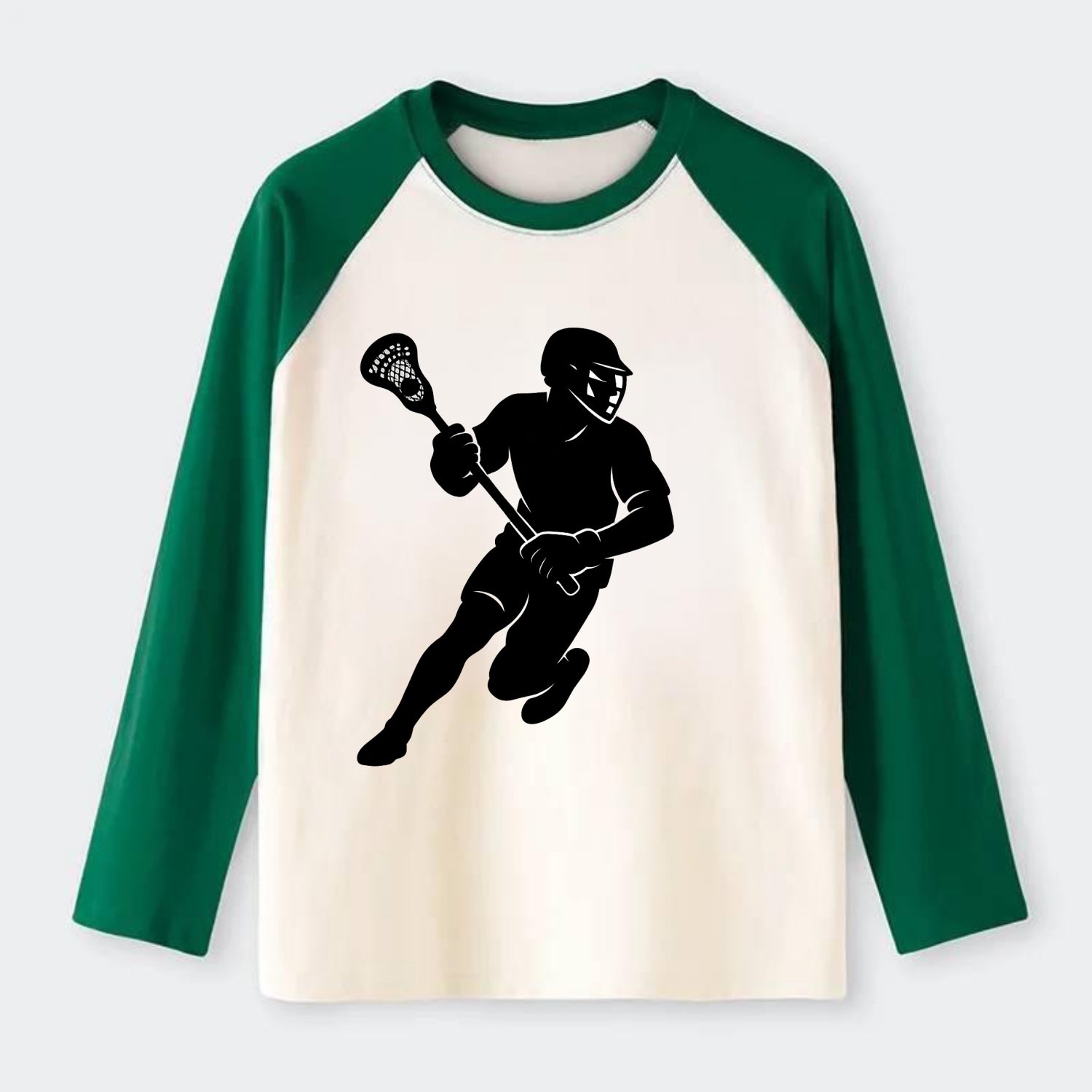 Lacrosse player cradling stick - Raglan Long Sleeve T-Shirt - Green