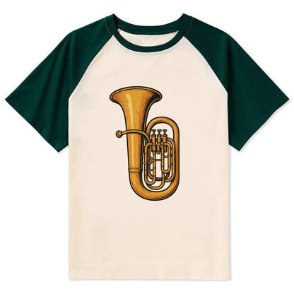 Tuba with large brass bell - Contrast Raglan T-shirt - Green