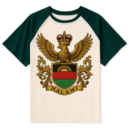 Malawi Royal Logo  - Contrast Raglan T-shirt - Green