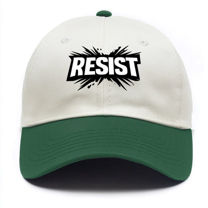 Bold typography design - "RESIST" - fighting back, standing against - Two Tone Cap - Green