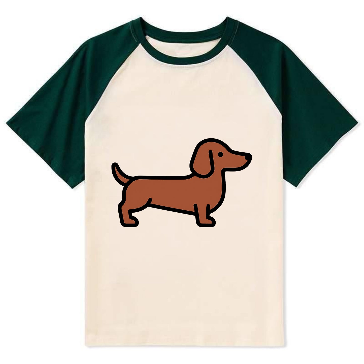 Dachshund - Red/brown smooth flat side profile - Contrast Raglan T-shirt - Green