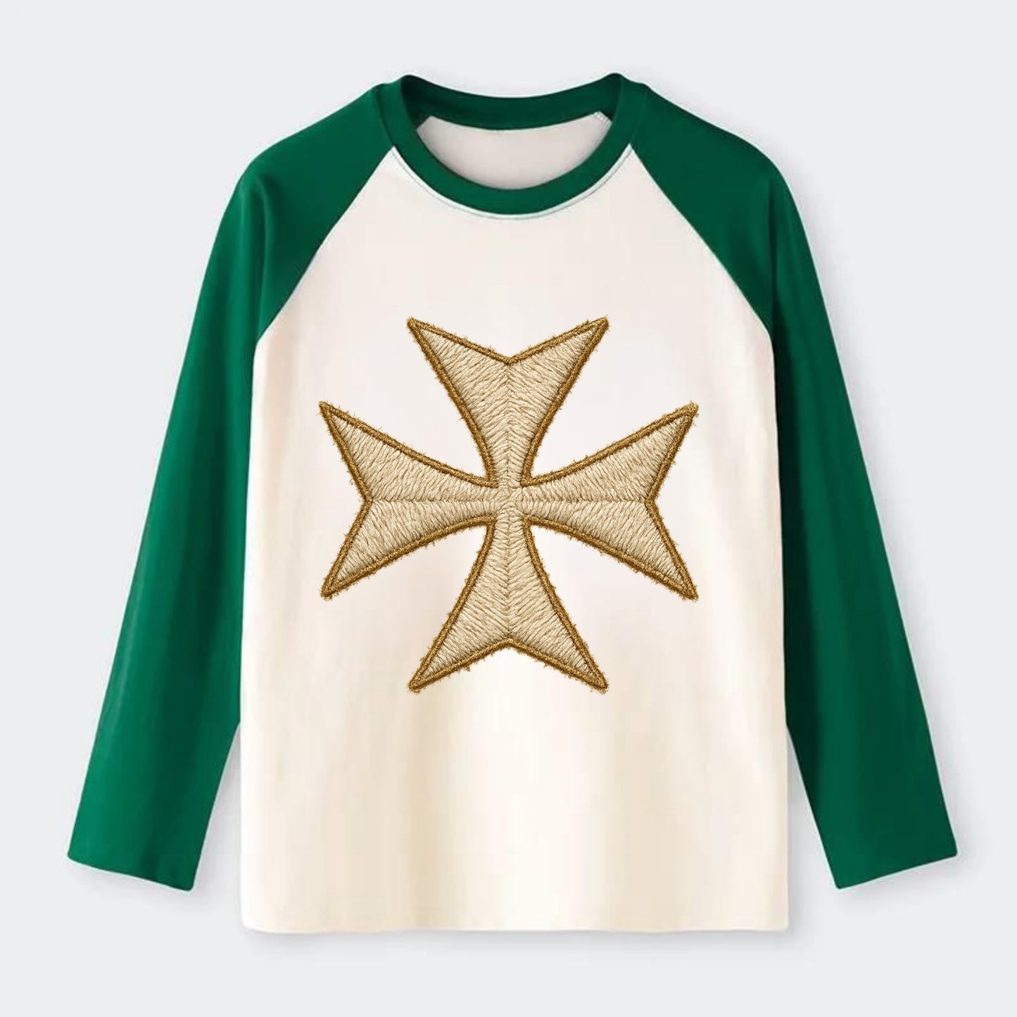 Hospitaller Cross  - Raglan Long Sleeve T-Shirt - Green