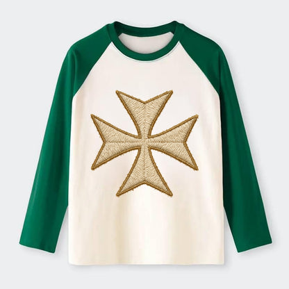 Hospitaller Cross  - Raglan Long Sleeve T-Shirt - Green