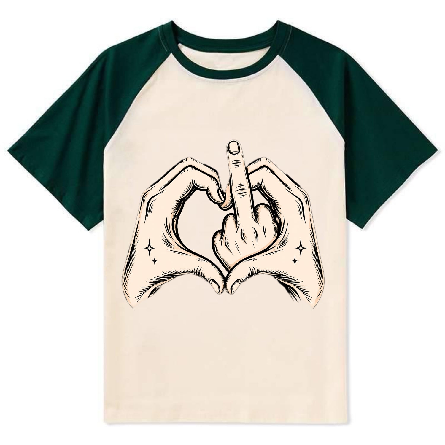 Love You Symbol - Contrast Raglan T-shirt - Green