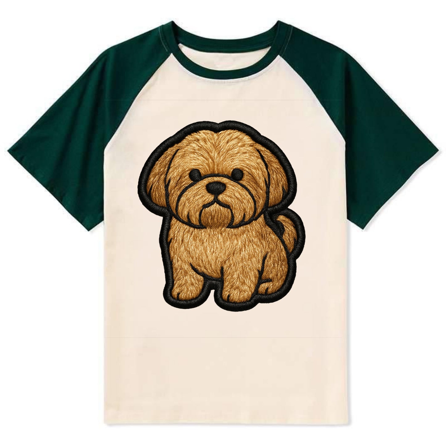 Shih Tzu - Minimalist fluffy design with - Contrast Raglan T-shirt - Green