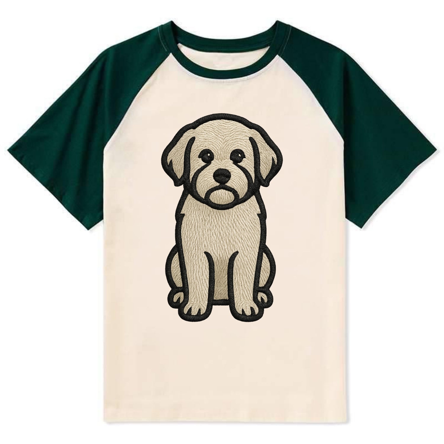 Havanese - Cream colored sitting pose - Contrast Raglan T-shirt - Green