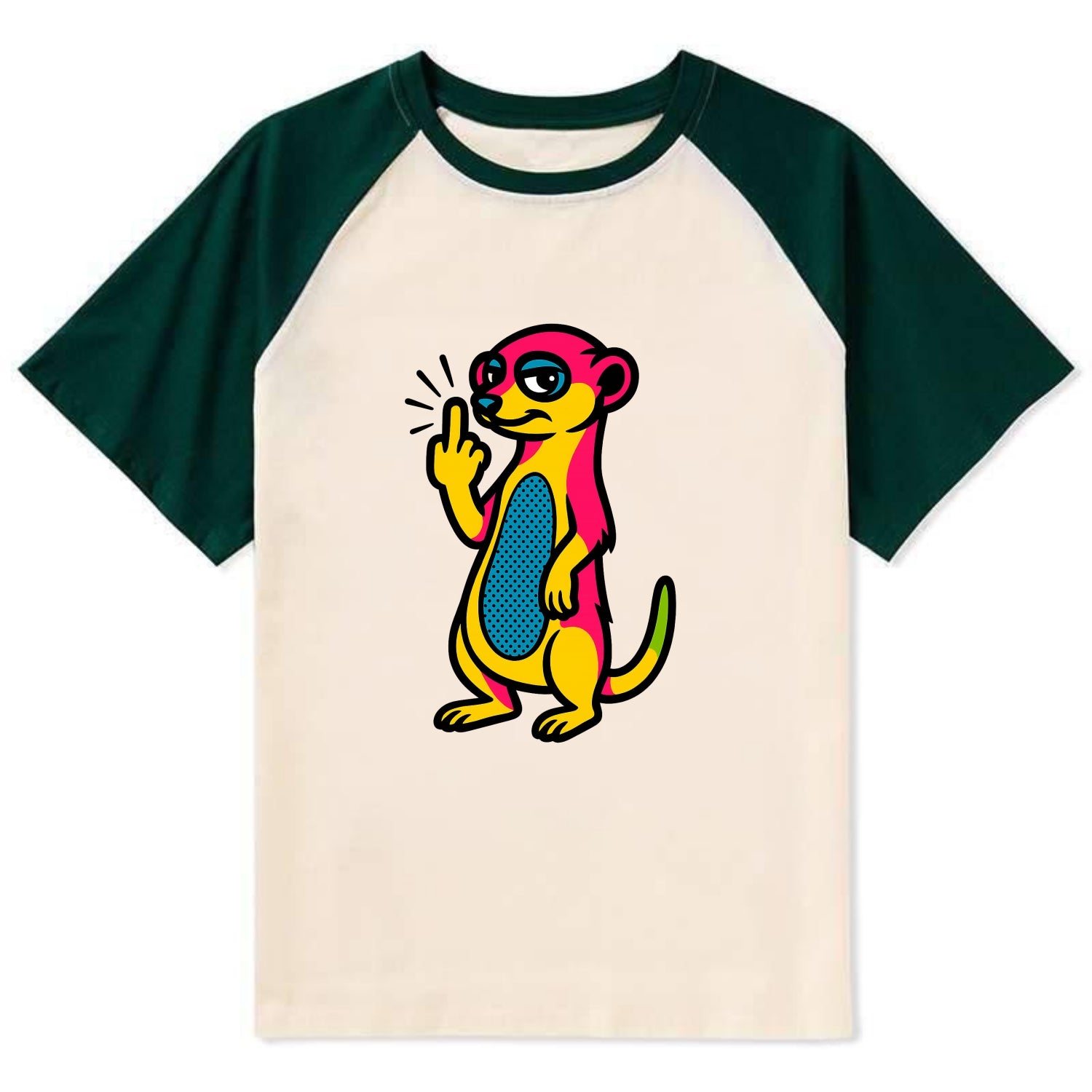 cute meerkat standing guard on hind legs, one front paw raised in sassy - Contrast Raglan T-shirt - Green