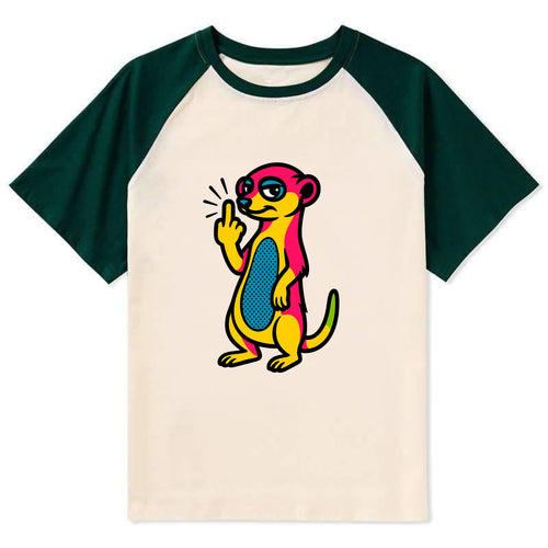 cute meerkat standing guard on hind legs, one front paw raised in sassy - Contrast Raglan T-shirt