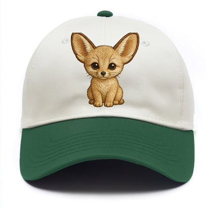 Baby Fennec Fox - huge ears, cream fur, large dark eyes, front-facing, desert baby - Two Tone Cap - Green