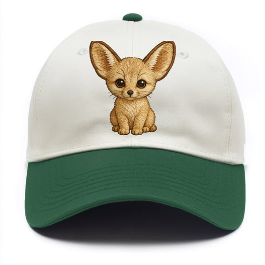 Baby Fennec Fox - huge ears, cream fur, large dark eyes, front-facing, desert baby - Two Tone Cap - Green