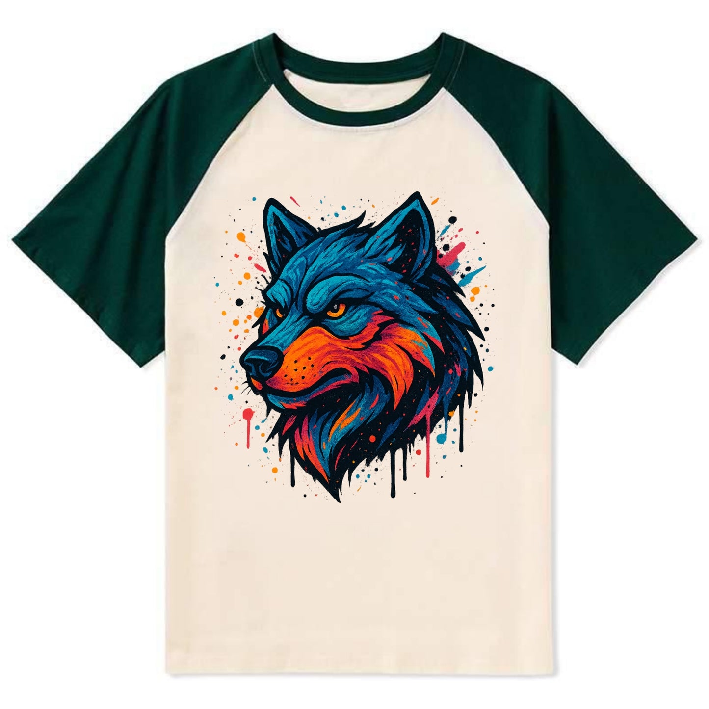 Velvet Wolf Royal  - Contrast Raglan T-shirt - Green