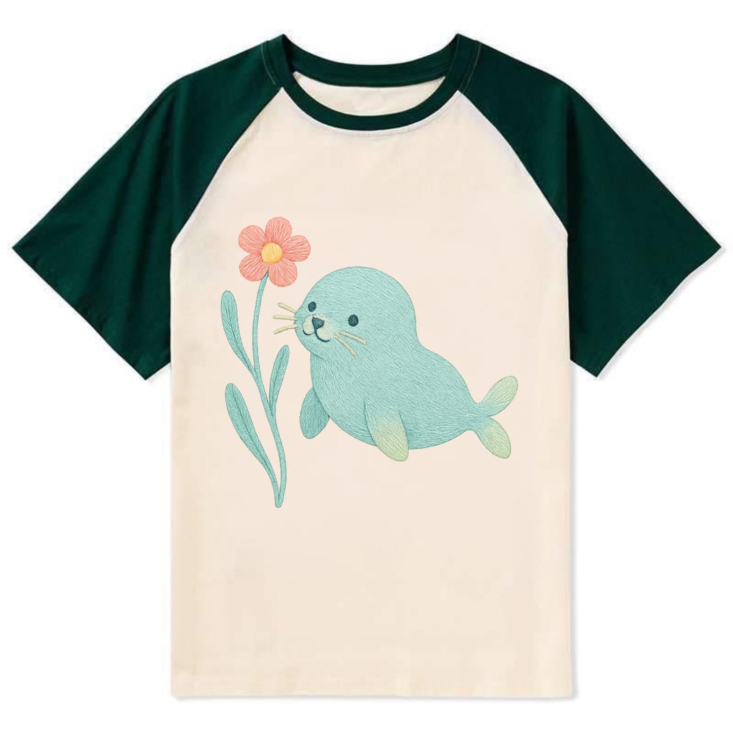 Mint Seal Pup - Contrast Raglan T-shirt - Green