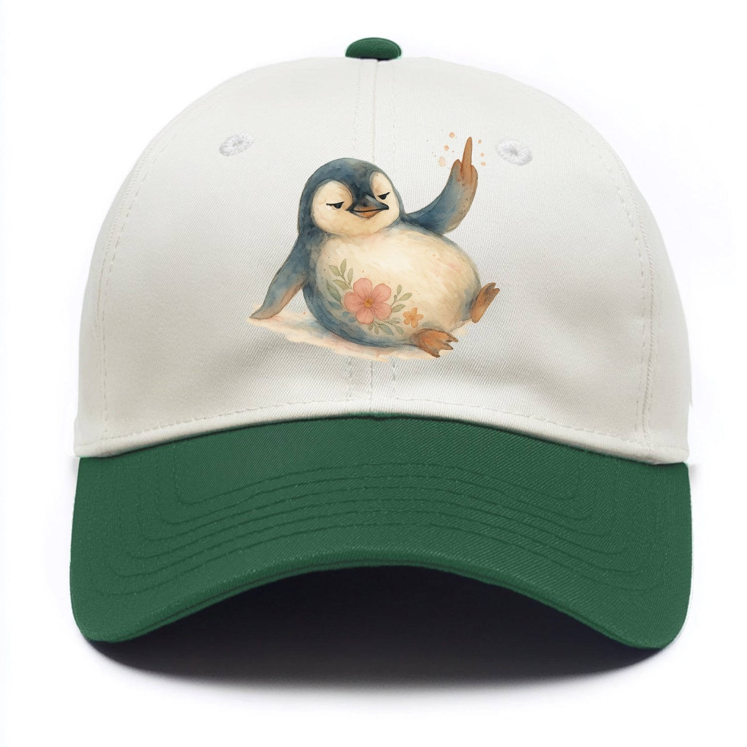 chubby penguin sliding on belly, one flipper up giving attitude - Two Tone Cap - Green