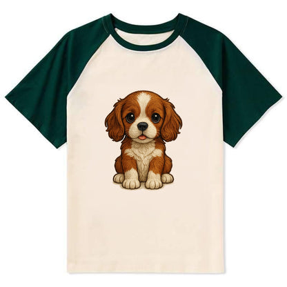 Baby Cavalier King Charles Spaniel Puppy - silky ears, gentle eyes, sweet - Contrast Raglan T-shirt - Green
