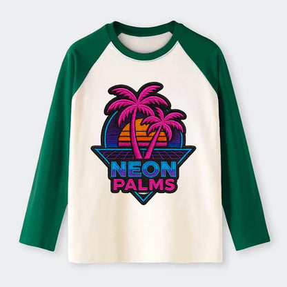 Neon Palms - Raglan Long Sleeve T-Shirt - Green
