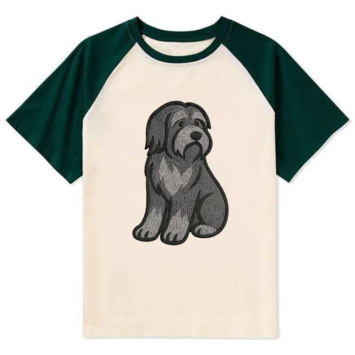 Bearded Collie - Gray shaggy coat embroidered pose - Contrast Raglan T-shirt