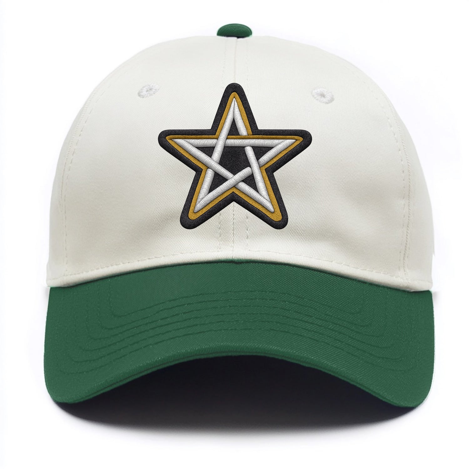 PENTAGRAM STAR - five point star in silver , protection - Two Tone Cap - Green