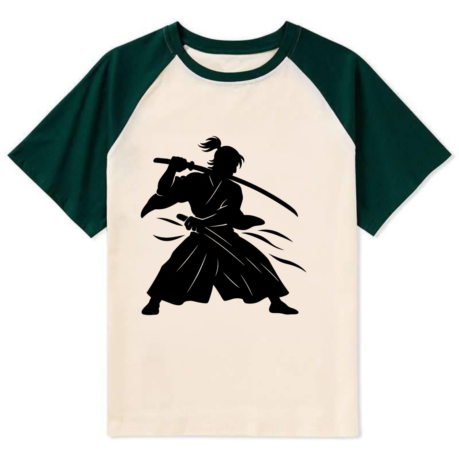 Japanese samurai sword draw - Contrast Raglan T-shirt - Green