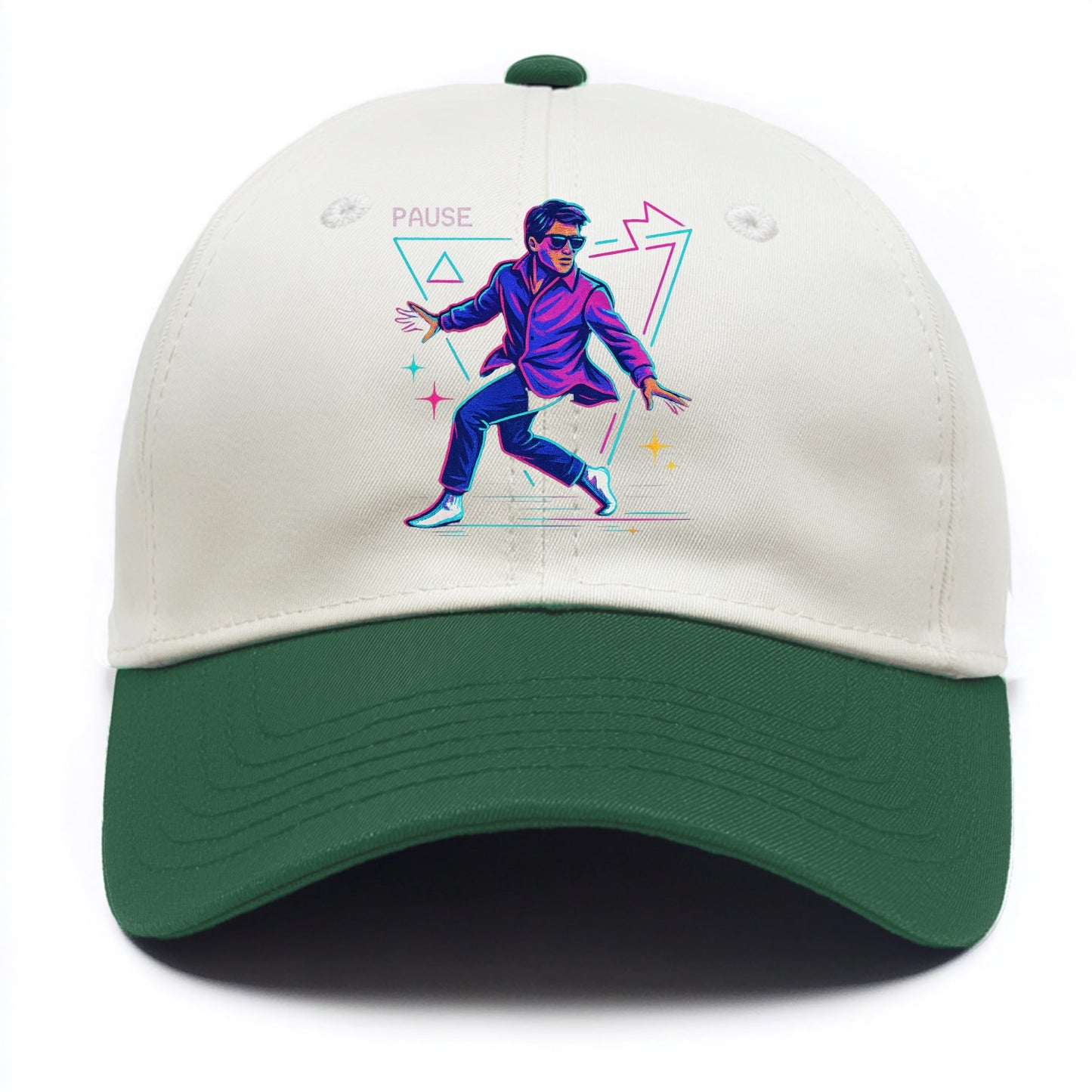 confident figure sliding across polished wooden floor in socks and sunglasses - Two Tone Cap - Green