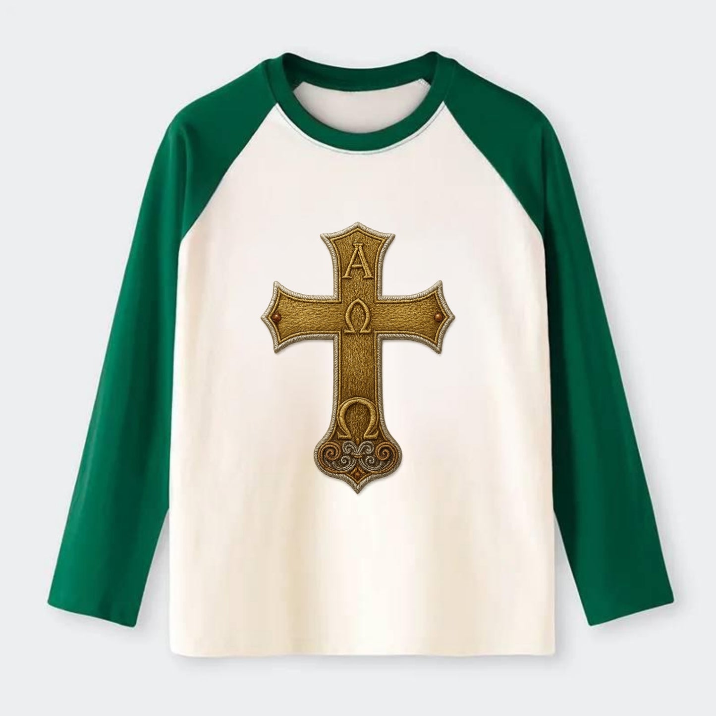 Alpha Omega Cross  - Raglan Long Sleeve T-Shirt - Green